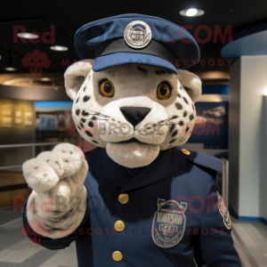 Navy Jaguar mascot costume character dressed with a Henley Tee and Caps