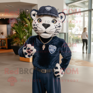 Navy Jaguar mascot costume character dressed with a Henley Tee and Caps