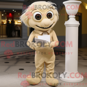 Maskotkarakter av et beige...