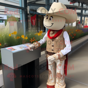 Cream Cowboy mascot costume character dressed with a Pencil Skirt and Bracelet watches