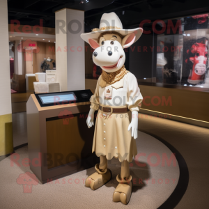 Cream Cowboy mascot costume character dressed with a Pencil Skirt and Bracelet watches