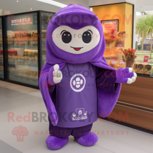 Purple Dim Sum mascot costume character dressed with a Suit and Scarves