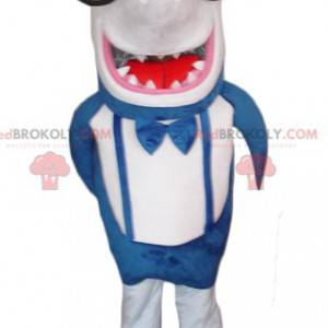 Mascotte gigante e divertente dello squalo blu e bianco -