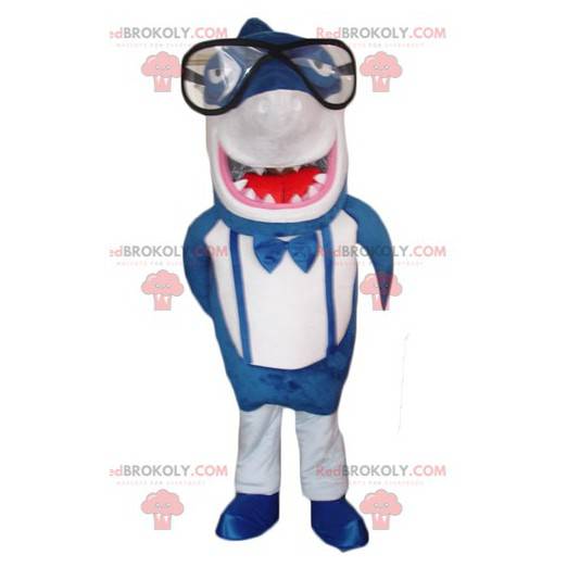 Mascotte de requin bleu et blanc géant et drôle - Redbrokoly.com