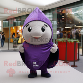 Purple Dim Sum mascot costume character dressed with a Suit and Scarves