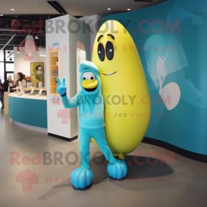 Cyan Banana mascot costume character dressed with a Long Sleeve Tee and Brooches