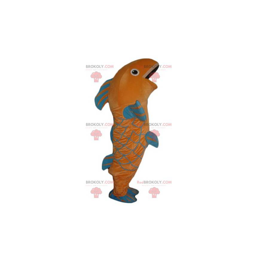Mascot pez naranja y azul gigante - Redbrokoly.com