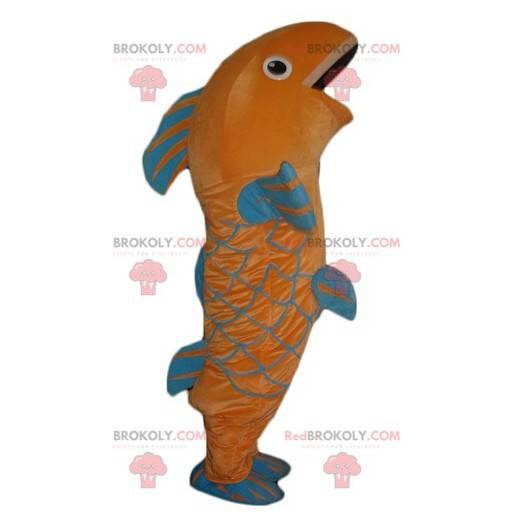 Mascotte de poisson géant orange et bleu - Redbrokoly.com
