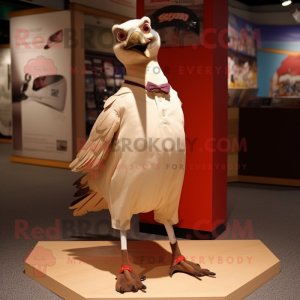 Beige Passenger Pigeon mascot costume character dressed with a Polo Tee and Shoe clips