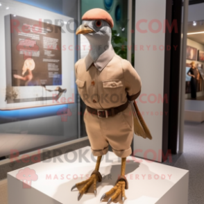 Beige Passenger Pigeon mascot costume character dressed with a Polo Tee and Shoe clips