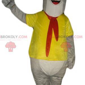 Gray and white otter mascot dressed in yellow - Redbrokoly.com