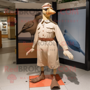 Beige Passenger Pigeon mascot costume character dressed with a Polo Tee and Shoe clips
