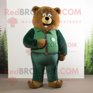 Forest Green But mascot costume character dressed with a Corduroy Pants and Belts