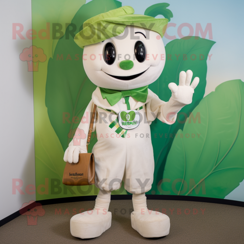 Cream Beanstalk mascot costume character dressed with a Bermuda Shorts and Wallets Cream Beanstalk mascot costume character dressed with a Bermuda Shorts and Wallets