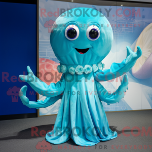 Maskotkarakter av en cyan...