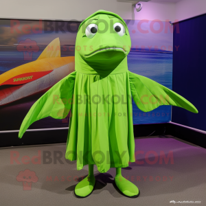 Lime Green Swordfish mascot costume character dressed with a Suit and Shawl pins