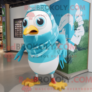 Maskotkarakter af en cyan...