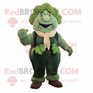 Forest Green Cauliflower mascot costume character dressed with a Corduroy Pants and Suspenders