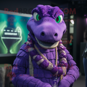 Purple Titanoboa mascot costume character dressed with a Vest and Necklaces