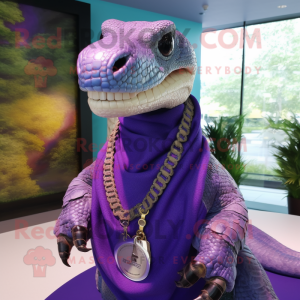 Purple Titanoboa mascot costume character dressed with a Vest and Necklaces