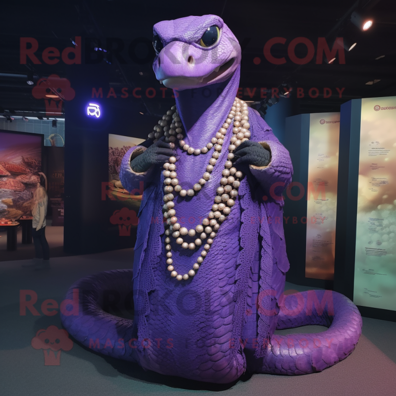Purple Titanoboa mascot costume character dressed with a Vest and Necklaces
