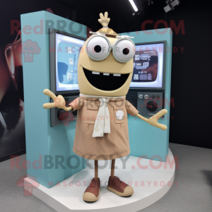 Tan Television mascot costume character dressed with a Mini Skirt and Cufflinks