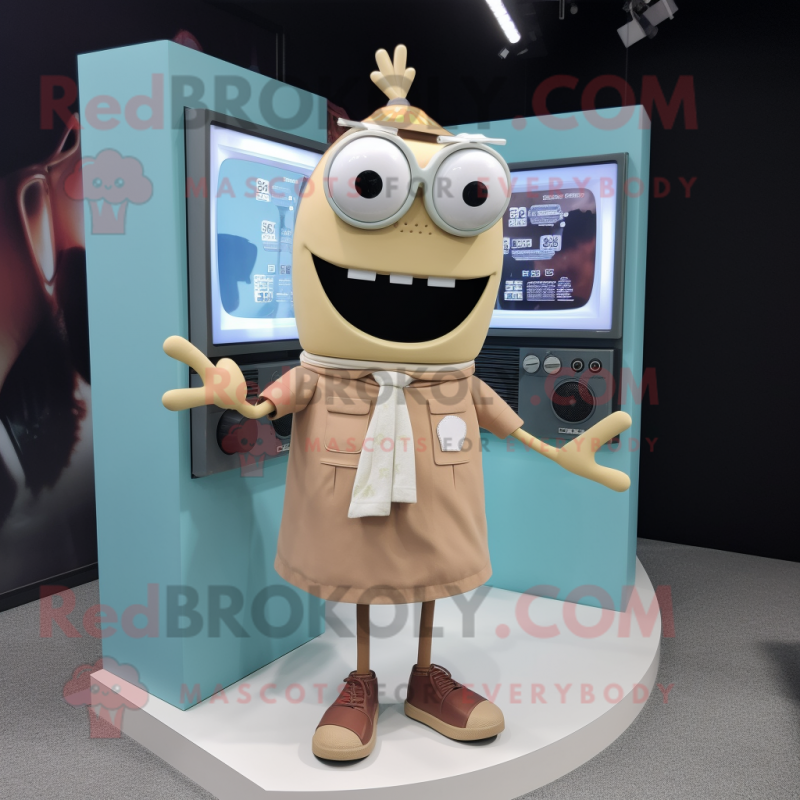 Tan Television mascot costume character dressed with a Mini Skirt and Cufflinks Tan Television mascot costume character dressed with a Mini Skirt and Cufflinks