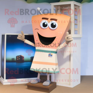 Tan Television mascot costume character dressed with a Mini Skirt and Cufflinks