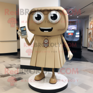 Tan Television mascot costume character dressed with a Mini Skirt and Cufflinks