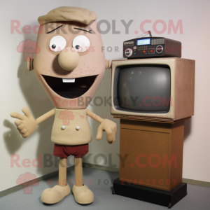 Tan Television mascot costume character dressed with a Mini Skirt and Cufflinks