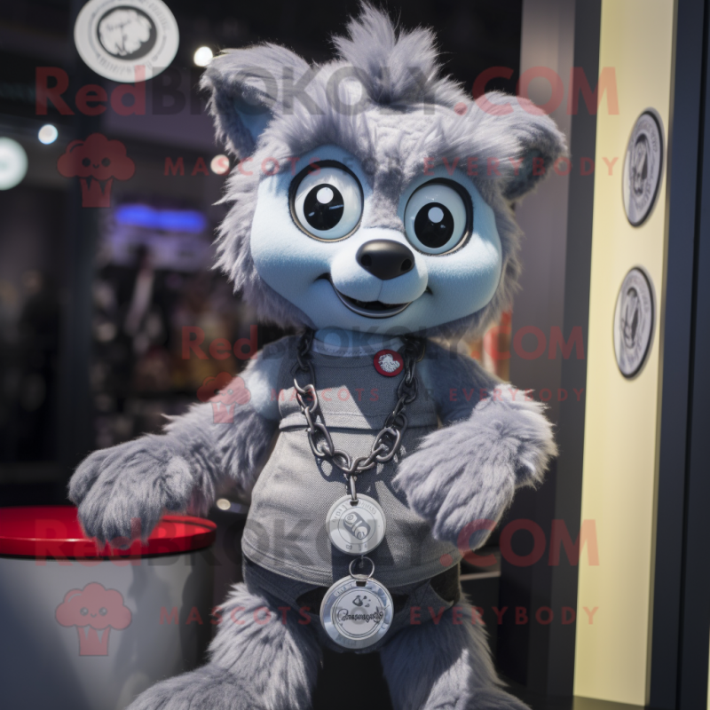 Gray Bracelet mascot costume character dressed with a Playsuit and Keychains Gray Bracelet mascot costume character dressed with a Playsuit and Keychains