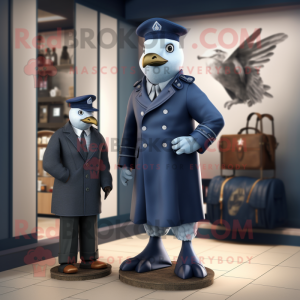 Navy Pigeon mascot costume character dressed with a Coat and Watches