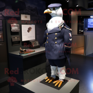 Navy Pigeon mascot costume character dressed with a Coat and Watches