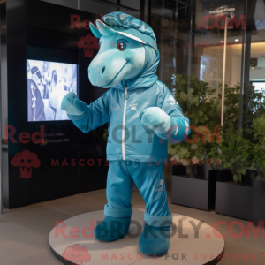 Maskot karakter af en cyan...
