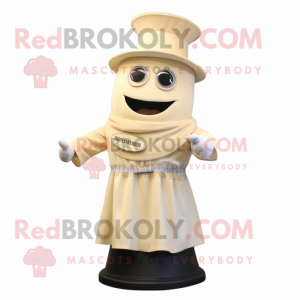 Cream Hourglass mascot costume character dressed with a Coat and Wraps