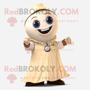 Cream Hourglass mascot costume character dressed with a Coat and Wraps