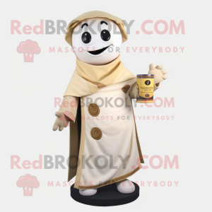 Cream Hourglass mascot costume character dressed with a Coat and Wraps