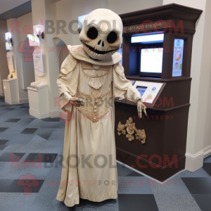 Tan Graveyard mascot costume character dressed with a Wedding Dress and Wallets