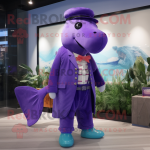 Purple Whale mascot costume character dressed with a Culottes and Ties