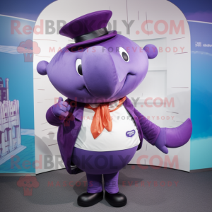 Purple Whale mascot costume character dressed with a Culottes and Ties