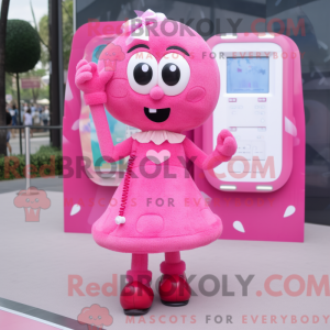 Maskottchenfigur eines rosa...