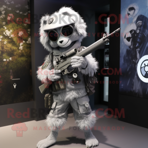 Silver Sniper mascot costume character dressed with a Shorts and Brooches