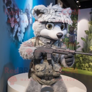 Silver Sniper mascot costume character dressed with a Shorts and Brooches