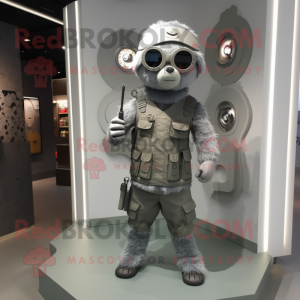 Silver Sniper mascot costume character dressed with a Shorts and Brooches