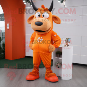 Orange Zebu mascot costume character dressed with a Turtleneck and Shoe laces