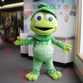 Característica de uma máscara verde frosk com macacão e luer - Sapos mascotes - REBROKO_402905 - RedBrokoly.com