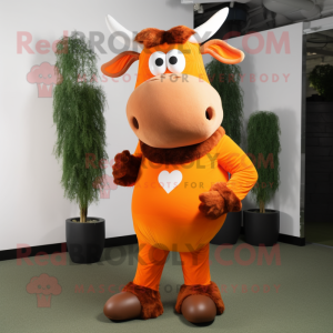 Orange Zebu mascot costume character dressed with a Turtleneck and Shoe laces