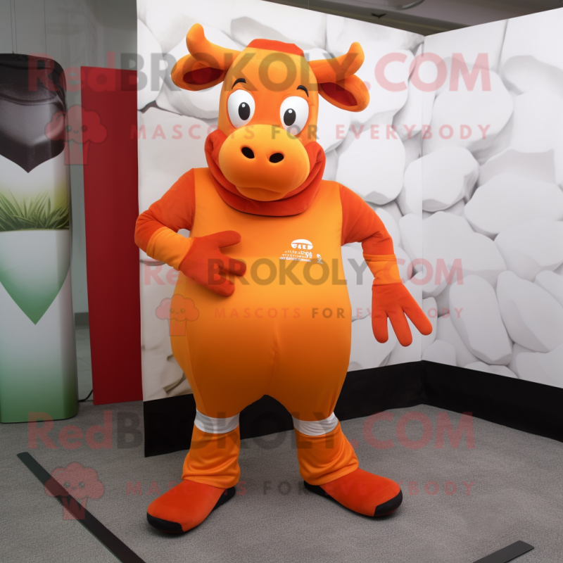 Orange Zebu mascot costume character dressed with a Turtleneck and Shoe laces Orange Zebu mascot costume character dressed with a Turtleneck and Shoe laces
