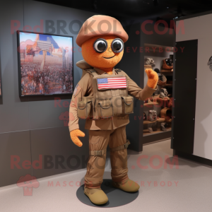 Rust American Soldier mascot costume character dressed with a Skinny Jeans and Handbags