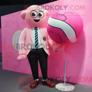 Maskotkarakter av en rosa...